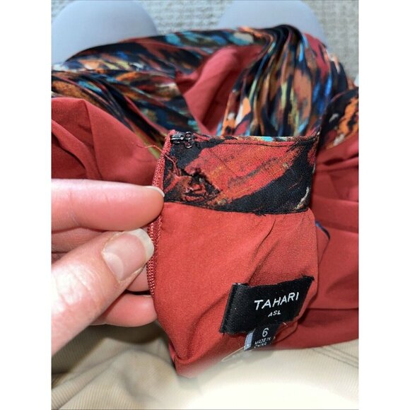 Tahari Tsl Pleated Midi Dress Women's Knee Length Orange Tank Sleeveless 6 - Picture 5 of 5